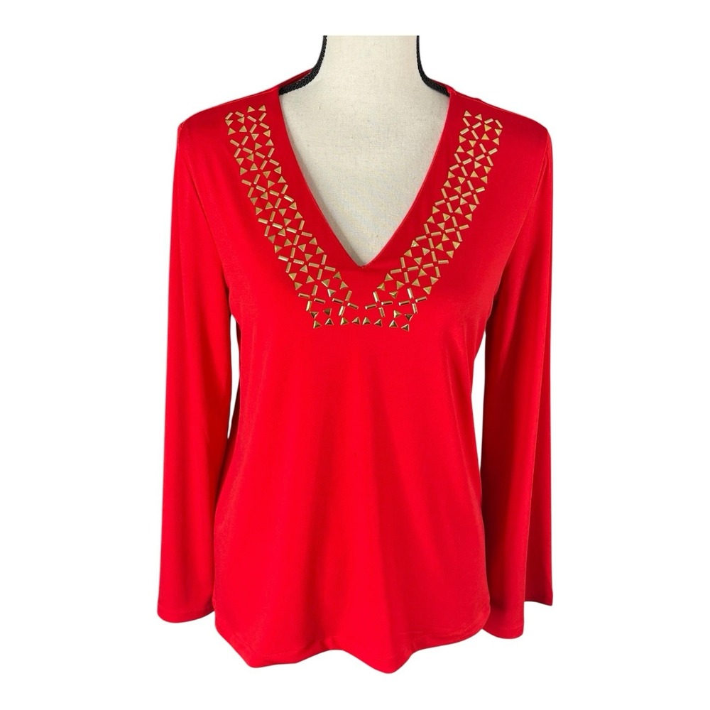 CARMEN MARC‎ VALVO GOLD ACCENT LONG SLEEVED TOP SIZE MEDIUM